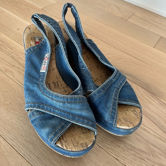 Ersax Denim Slingback Wedge Sandals size 40 - Picture 3 of 8